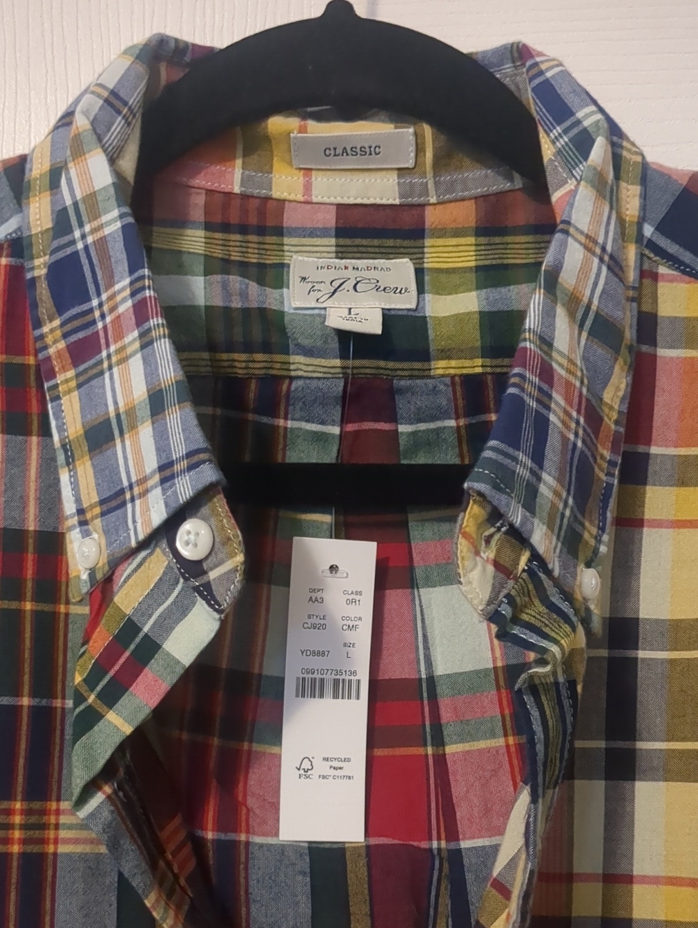 J.crew Madras Patchwork Button Down, Large Classic Fit - Picture 2 of 4